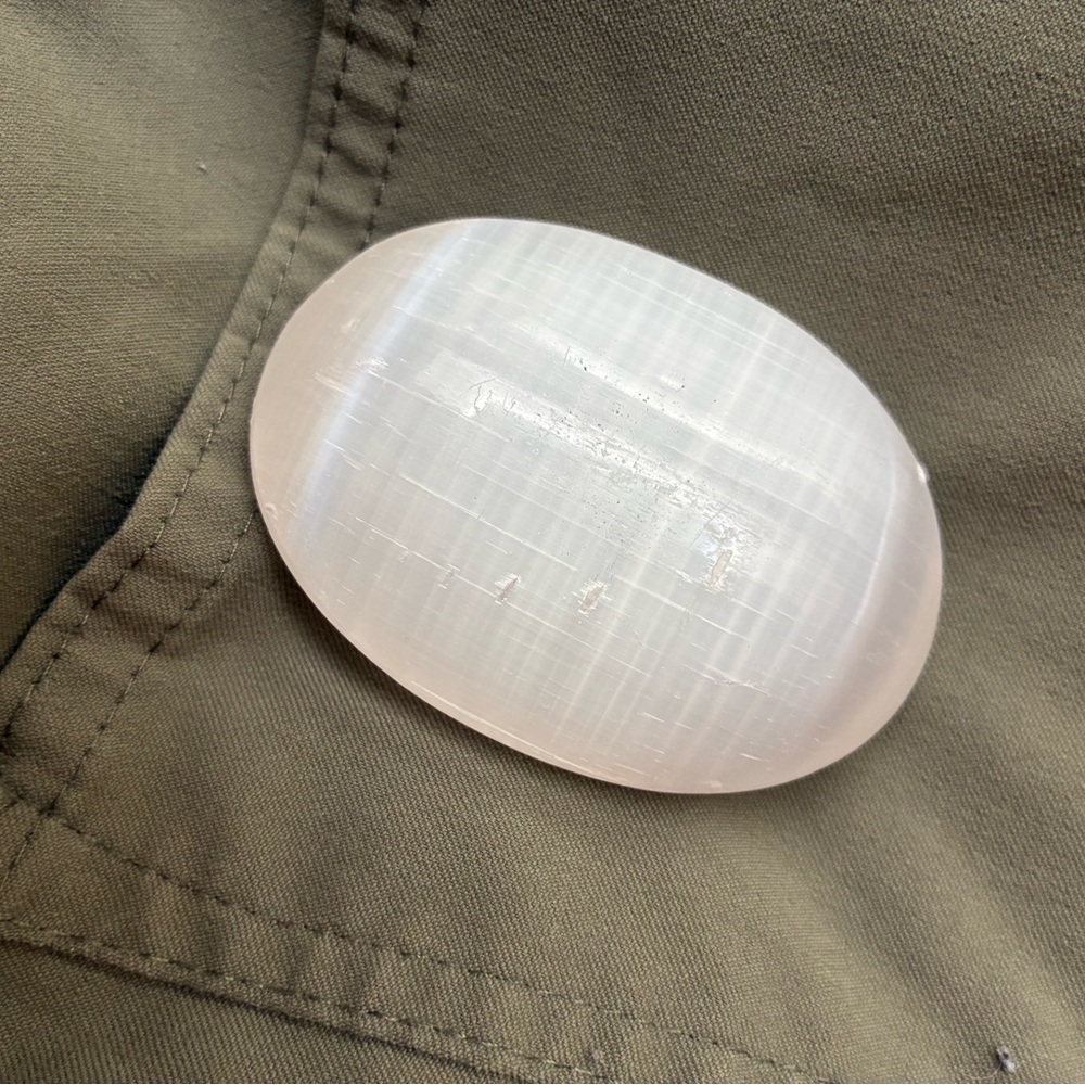 Smooth White Crystal Selenite Palm Stone - Picture 3 of 5